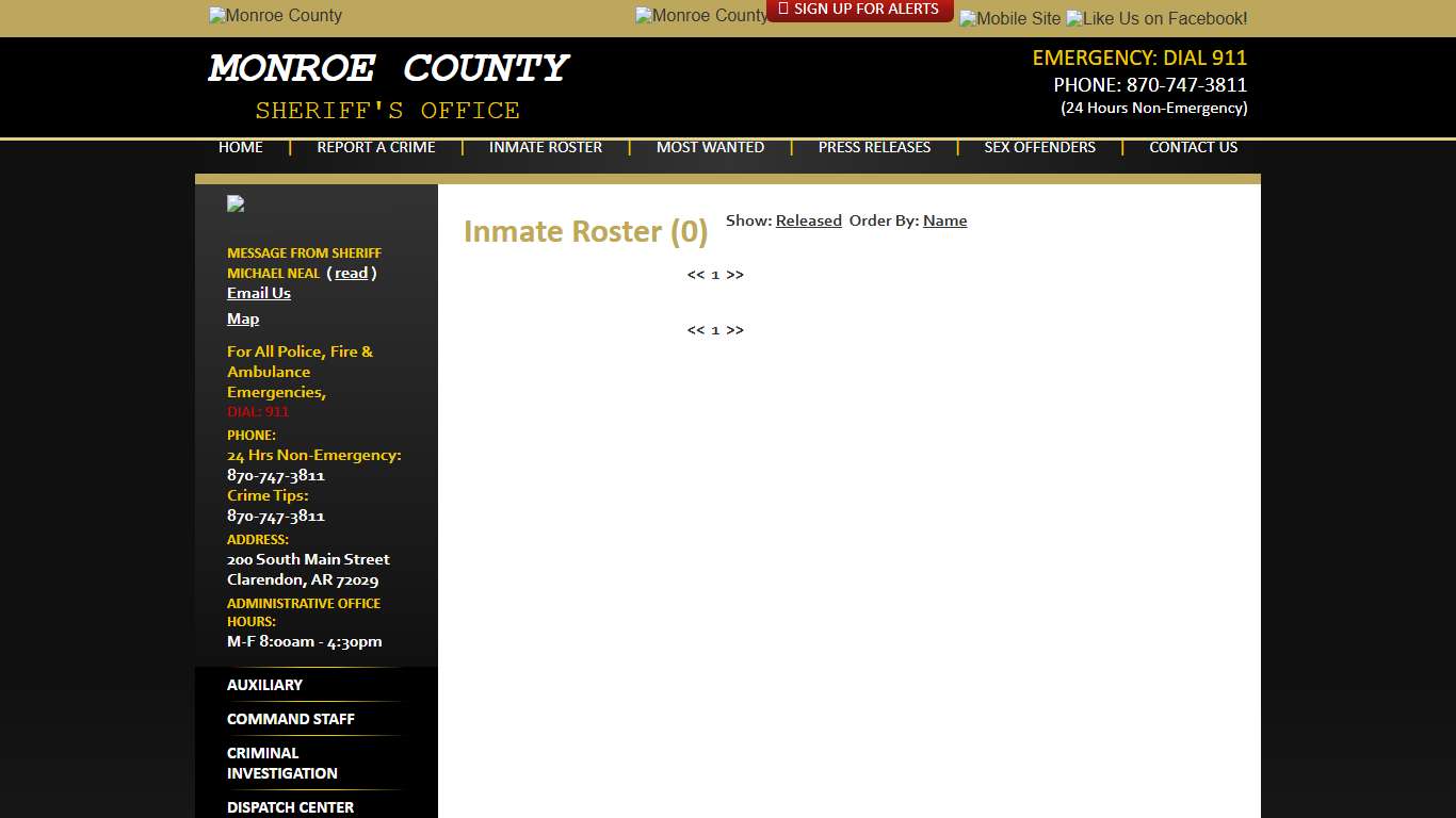Inmate Roster - Current Inmates Booking Date Descending - Monroe County Sheriff AR